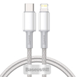 USB-C kábel Lightning Baseus, nagy sűrűségű fonott, 20 W, 5 A, PD, 1 m (fehér) CATLGD-02