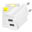 Baseus kompakt gyorstöltő, 2x USB, 10.5W (fehér) CCXJ010202