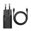 Baseus Super Si gyorstöltő 1C 20W adapter1 m-es USB-C-Lightning kábellel (fekete) TZCCSUP-B01