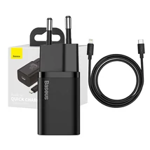 Baseus Super Si gyorstöltő 1C 20W adapter1 m-es USB-C-Lightning kábellel (fekete) TZCCSUP-B01