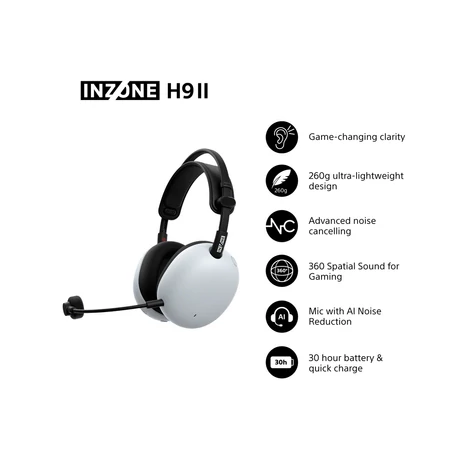 Sony WH-G910NW - INZONE H9II vezeték nélküli, gaming fejhallgató - Fehér (WHG910NW.CE7)