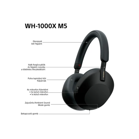 Sony WH-1000XM5B vezeték nélküli zajszűrő fejhallgató - FEKETE (elérhető több színben)