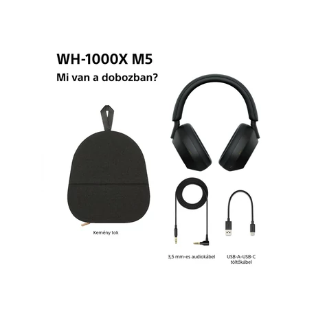 Sony WH-1000XM5B vezeték nélküli zajszűrő fejhallgató - FEKETE (elérhető több színben)