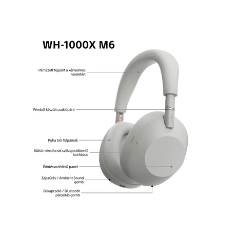 Sony WH-1000XM6 vezeték nélküli zajszűrő fejhallgató ezüst színben (WH1000XM6S.CE7) 